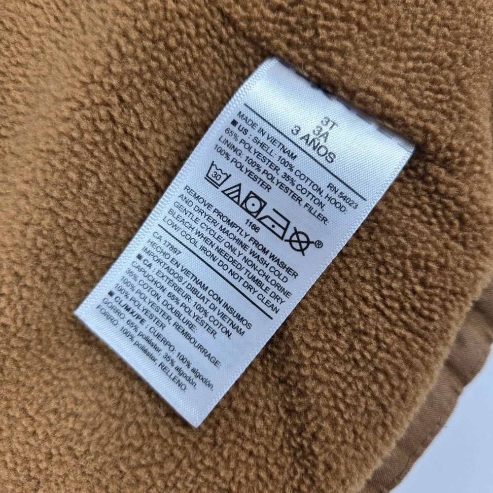 Old Navy Puffer Vest Toddler 3T Brown Hooded Fleece Lined Sleeveless Jacket Coat